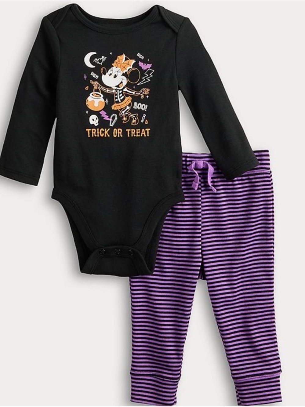 Disney baby Minnie Mouse Halloween Trick-or-Treat Bodysuit & Purple Stripe Set